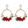 Women's Floral Crystal Earrings With Alloy Flower Design And Soft Clay Pearl Detail