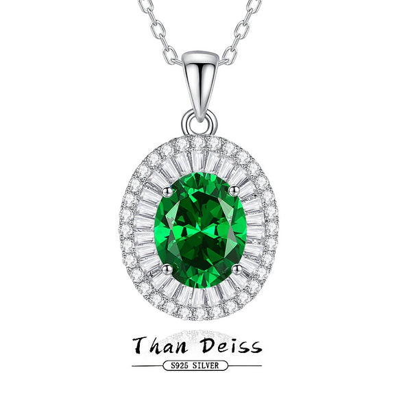 Women's Floral Emerald Diamond Pendant Necklace S925 Sterling Silver Geometric Style Cross Chain