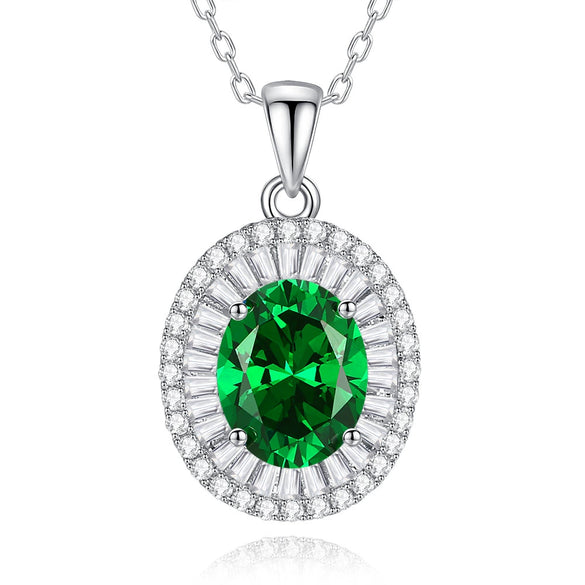 Women's Floral Emerald Diamond Pendant Necklace S925 Sterling Silver Geometric Style Cross Chain