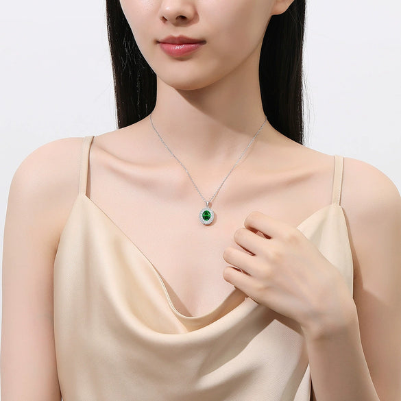 Women's Floral Emerald Diamond Pendant Necklace S925 Sterling Silver Geometric Style Cross Chain