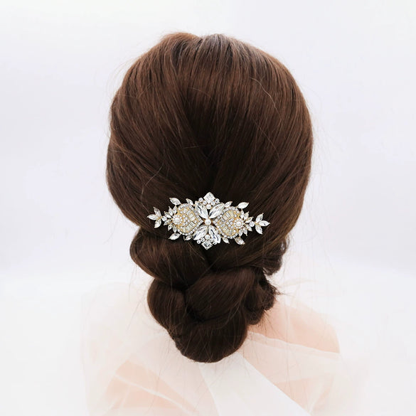 Women's Floral Pearl And Rhinestone Hair Comb Metal Bridal Headpiece For Weddings And Photography Elegant Decorative Hair Accessory