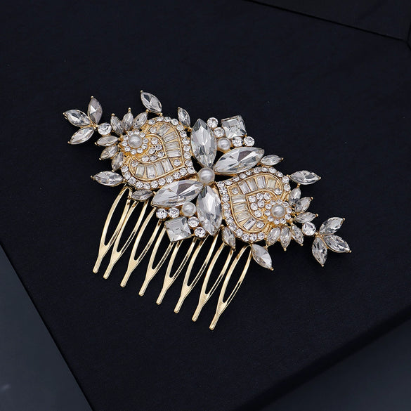 Women's Floral Pearl And Rhinestone Hair Comb Metal Bridal Headpiece For Weddings And Photography Elegant Decorative Hair Accessory