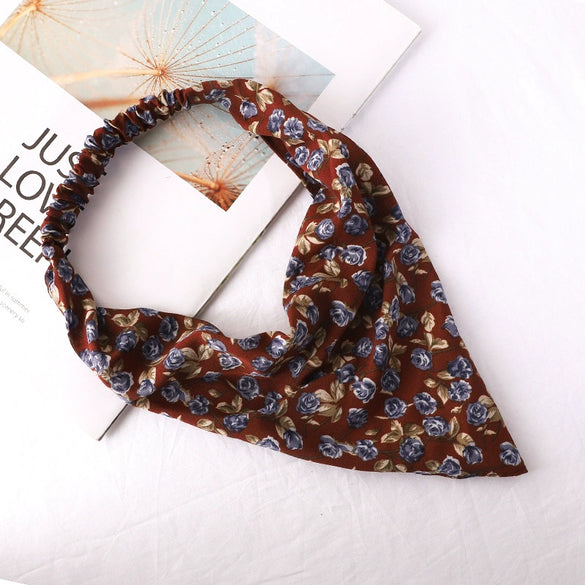 Women's Floral Plaid Geometric Chiffon Fabric Hair Band Triangle Turban Headband Fashion Hair Accessory