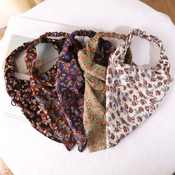 Women's Floral Plaid Geometric Chiffon Fabric Hair Band Triangle Turban Headband Fashion Hair Accessory