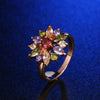 Women's Floral Zircon Ring With Colorful Crystal Inlay Pastoral Style Flower Design