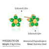 Women's Floral Zircon Stud Earrings With Stainless Steel Posts And Pvd Vacuum Gold Plated Finish