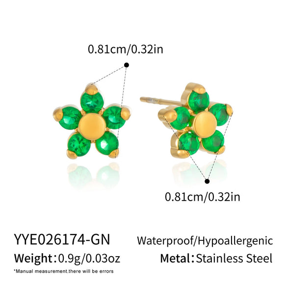 Women's Floral Zircon Stud Earrings With Stainless Steel Posts And Pvd Vacuum Gold Plated Finish