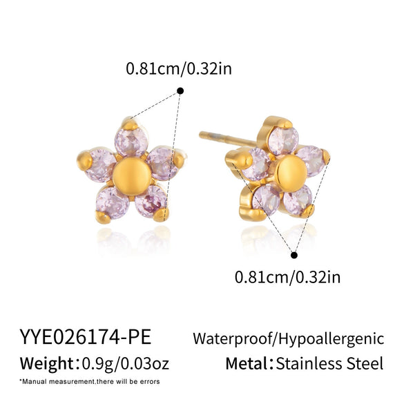 Women's Floral Zircon Stud Earrings With Stainless Steel Posts And Pvd Vacuum Gold Plated Finish