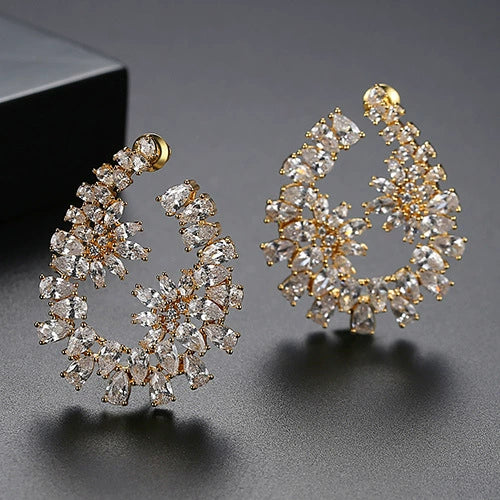 Women's Flower Basket Stud Earrings Electroplated Copper With Zircon Crystal Water Drop Design Statement Fashion Jewelry For Banquets