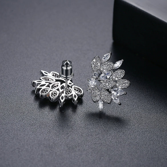 Women's Flower Copper Earrings With Electroplated Finish And Zircon Accents Fashion Jewelry Wholesale