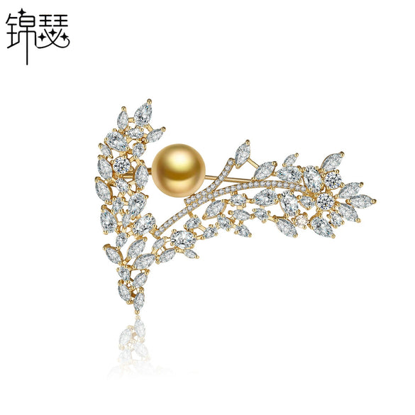Women's Flower Pearl Brooch Copper Electroplated Floral Corsage Pin With Zircon Inlay Fashion Clothing Accessory