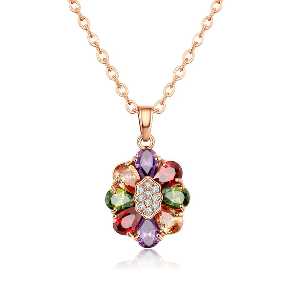 Women's Flower Shaped Colorful Fairy Flower Necklace Made Of Environmentally Friendly Copper Goldplated With Zircon Pendant