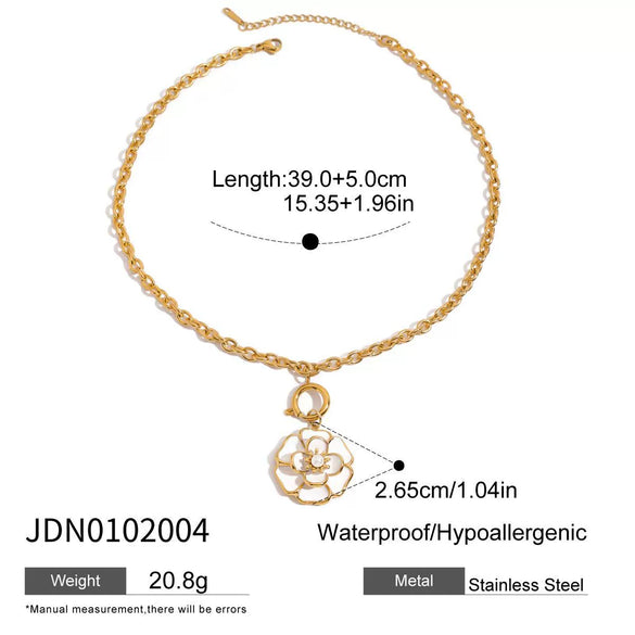 Women's Flower Titanium Steel And Stainless Steel Necklace Earrings And Ring Set With Electroplating