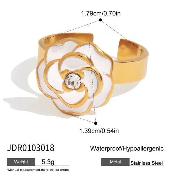 Women's Flower Titanium Steel And Stainless Steel Necklace Earrings And Ring Set With Electroplating