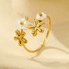 Women's Flower White Butterfly Shell Inlaid Zircon Light Luxury Style Stainless Steel Ring With Electroplating