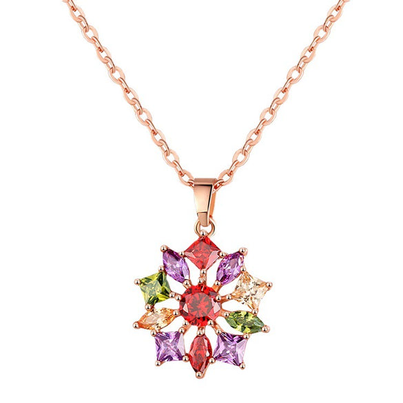 Women's Flower Zircon Pendant Necklace With Snake Bone Chain In Environmentally Friendly Copper Elegant Clavicle Necklace
