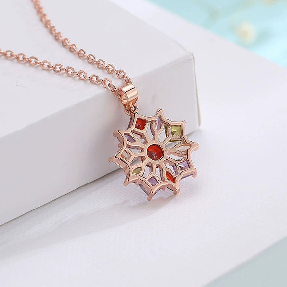 Women's Flower Zircon Pendant Necklace With Snake Bone Chain In Environmentally Friendly Copper Elegant Clavicle Necklace