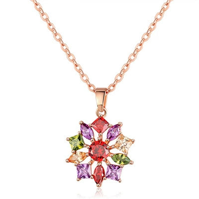 Women's Flower Zircon Pendant Necklace With Snake Bone Chain In Environmentally Friendly Copper Elegant Clavicle Necklace