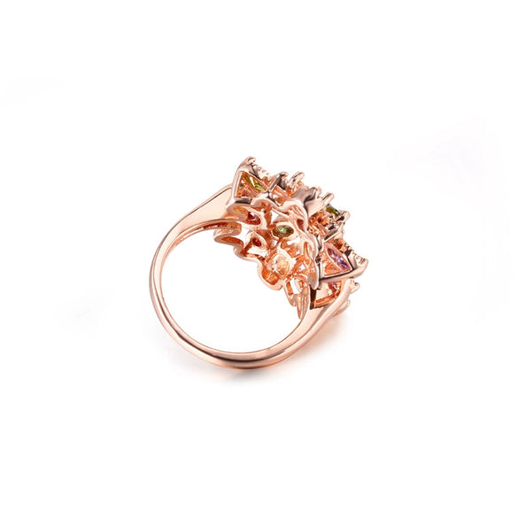 Women's Flower Zircon Ring Colorful Stone Wedding Ring With Gold Tone Finish Floral Design