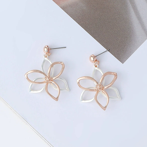 Women's Flowershaped Alloy Drop Earrings Midlength Statement Jewelry With A Simple Elegant Design