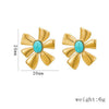 Women's Flowershaped Inlaid Natural Stone Stainless Steel 18K Electroplated Earrings