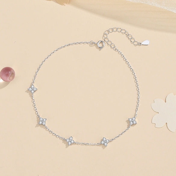 Women's Foot Chain S925 Sterling Silver Fourleaf Clover Geometric Style Zircon Jewelry