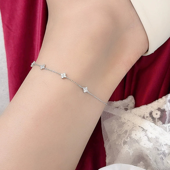 Women's Foot Chain S925 Sterling Silver Fourleaf Clover Geometric Style Zircon Jewelry