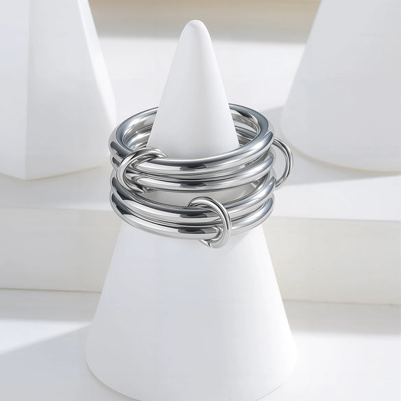 Women's Fourlayer Stacked Ring Titanium Steel 18K Gold Plated Geometric Style Hand Jewelry