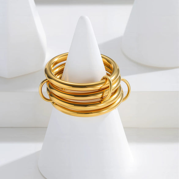 Women's Fourlayer Stacked Ring Titanium Steel 18K Gold Plated Geometric Style Hand Jewelry