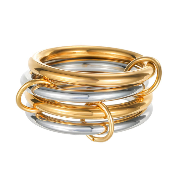 Women's Fourlayer Stacked Ring Titanium Steel 18K Gold Plated Geometric Style Hand Jewelry