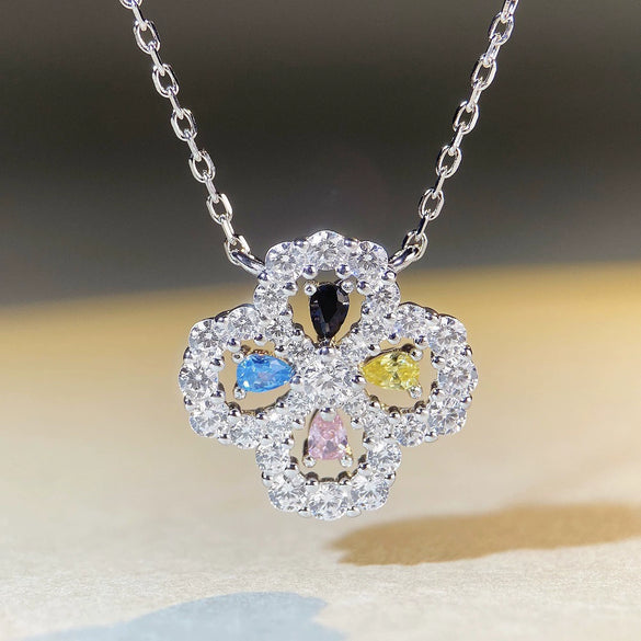 Women's Fourleaf Clover S925 Sterling Silver Ochain Necklace With Yellow Diamond Design And Light Luxury Style