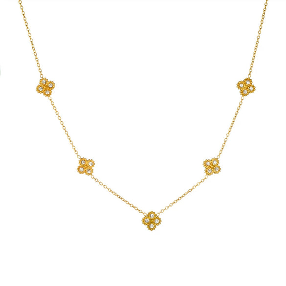 Women's Fourleaf Clover Stainless Steel Earrings And Necklace Set With 18K Gold Ins Electroplating