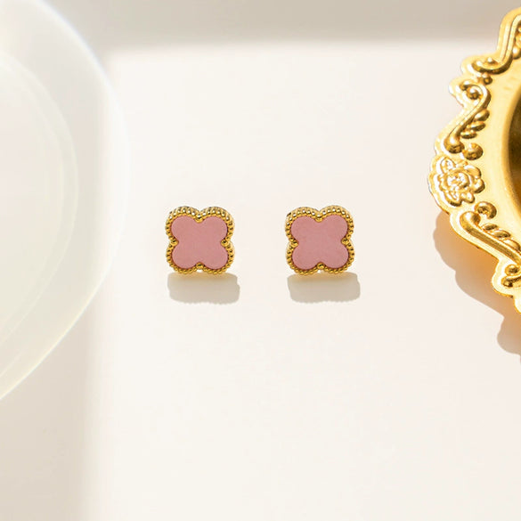 Women's Fourleaf Clover Titanium Steel Earrings With Electroplated Geometric Design Highend Sense Summer Niche Fashion Temperament