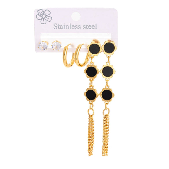 Women's French Classic Black And White Flower Titanium Steel Earrings Electroplated