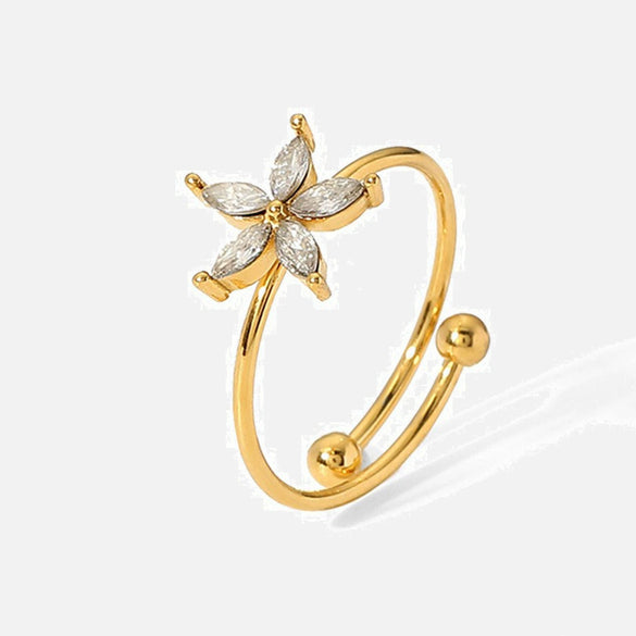 Women's French Retro Antique Flowershaped Stainless Steel Ring Inlaid With Zircon