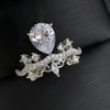 Women's French Retro Crown Pattern Copper Ring With Micro Inlaid Water Drop Crystal And Thick 18K Gold Plated Lace Design