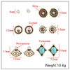 Women's French Retro Geometric Alloy Turquoise Earring Set Electroplated Bohemian Style Stud And Drop Earrings
