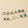 Women's French Retro Geometric Alloy Turquoise Earring Set Electroplated Bohemian Style Stud And Drop Earrings