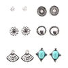 Women's French Retro Geometric Alloy Turquoise Earring Set Electroplated Bohemian Style Stud And Drop Earrings