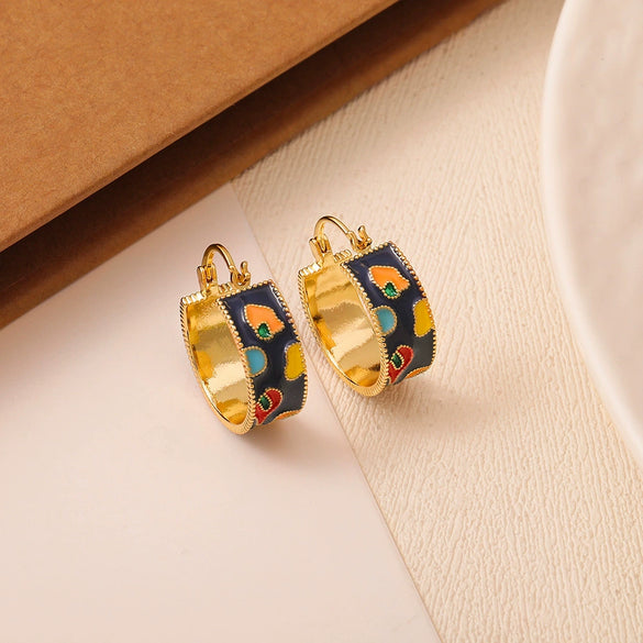 Women's French Retro Geometric Oil Dripping Copper Handmade Earrings