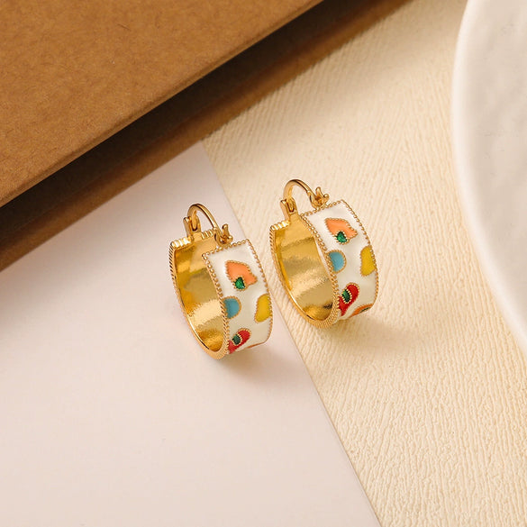 Women's French Retro Geometric Oil Dripping Copper Handmade Earrings