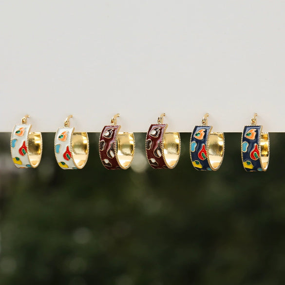 Women's French Retro Geometric Oil Dripping Copper Handmade Earrings