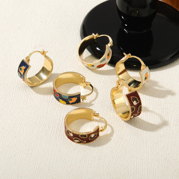 Women's French Retro Geometric Oil Dripping Copper Handmade Earrings
