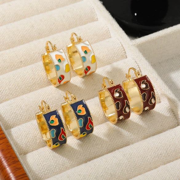 Women's French Retro Geometric Oil Dripping Copper Handmade Earrings