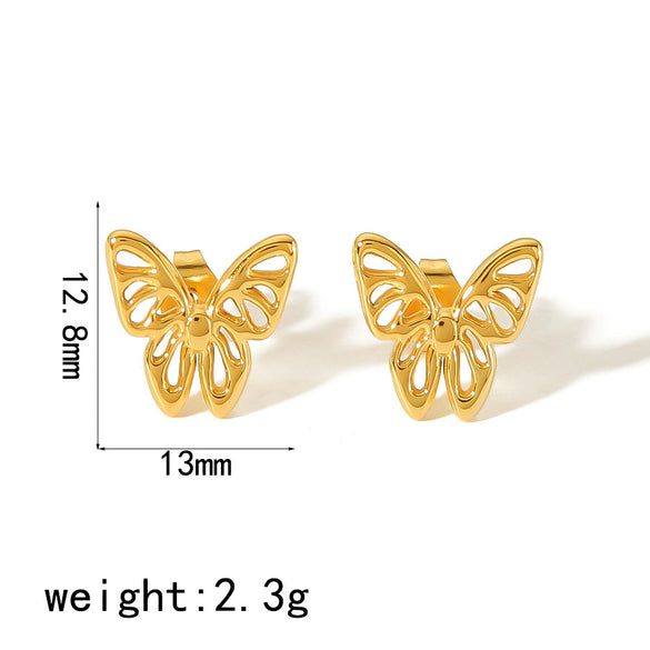Women's French Retro Geometric Zircon Stainless Steel Electroplated Earrings And Butterfly Ear Pin Jewelry