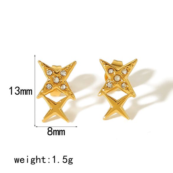 Women's French Retro Geometric Zircon Stainless Steel Electroplated Earrings And Butterfly Ear Pin Jewelry