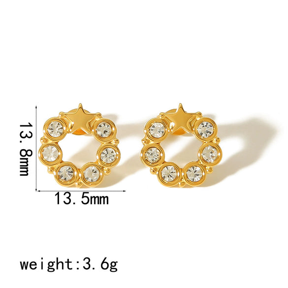 Women's French Retro Geometric Zircon Stainless Steel Electroplated Earrings And Butterfly Ear Pin Jewelry
