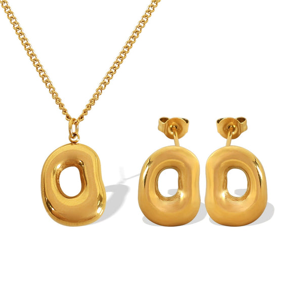 Women's French Retro Jewelry 316L Stainless Steel Necklace And Earrings Set With Plant Flowers Pattern And Snake Bone Chain Electroplated