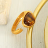 Women's French Retro Natural Tiger Eye Stone Ring 316L Stainless Steel 18K Gold Plated Electroplated
