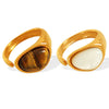 Women's French Retro Natural Tiger Eye Stone Ring 316L Stainless Steel 18K Gold Plated Electroplated